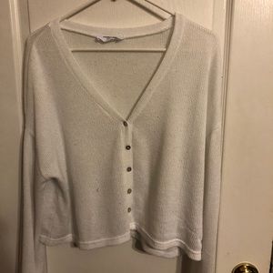 White Cropped Button Down Sweater